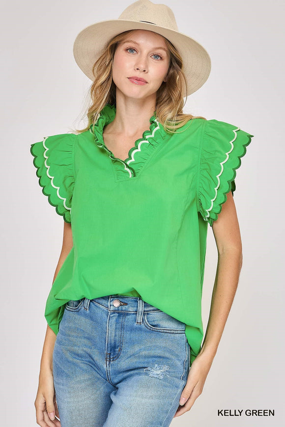 GREEN SCALLOPED TOP