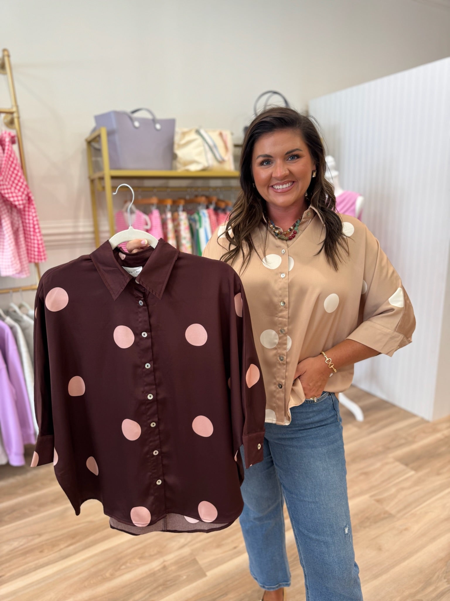 BURGUNDY POLKA DOT TOP
