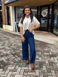 DARK DENIM EYELET ANKLE PANTS