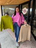PINK TEXTURED MOCK NECK TOP