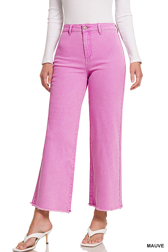 LIGHT PINK HIGH RISE FLARE CROPPED PANTS