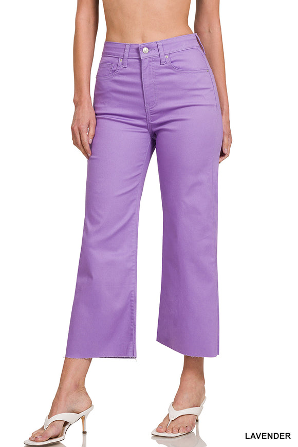 LAVENDER HIGH RISE FLARE CROPPED PANTS