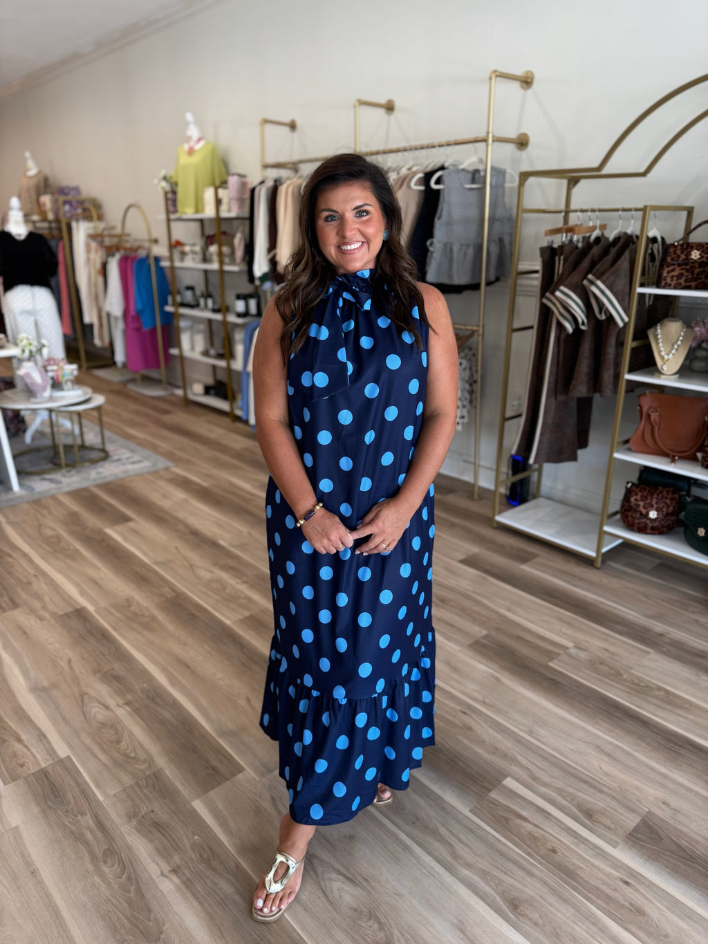 NAVY POLKA DOT MIDI