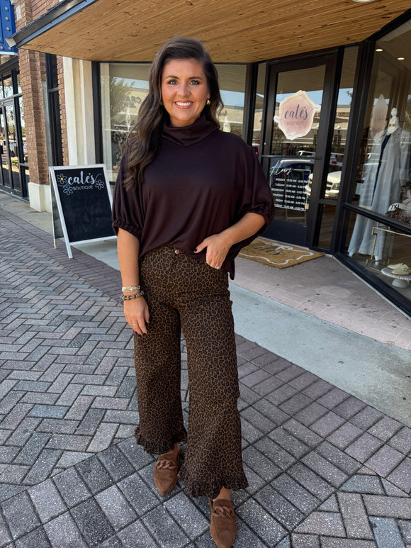LEOPARD PRINT PANTS WITH RUFFLE HEM