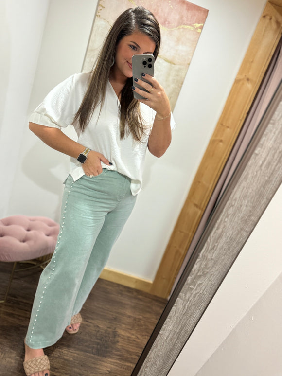 SAGE DENIM PEARL PANTS