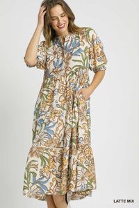 BLUE AND BROWN FLORAL MIX DRESS