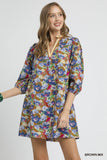 BLUE AND MUSTARD FLORAL DRESS