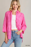 PINK EYELET BUTTON UP TOP