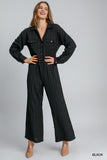 BLACK TEXTURED JUMPSUIT