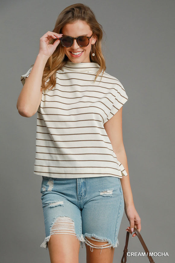 BLACK STRIPED MOCK NECK TOP