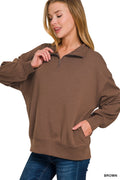 BROWN SCUBA HALF ZIP SWEATSHIRT