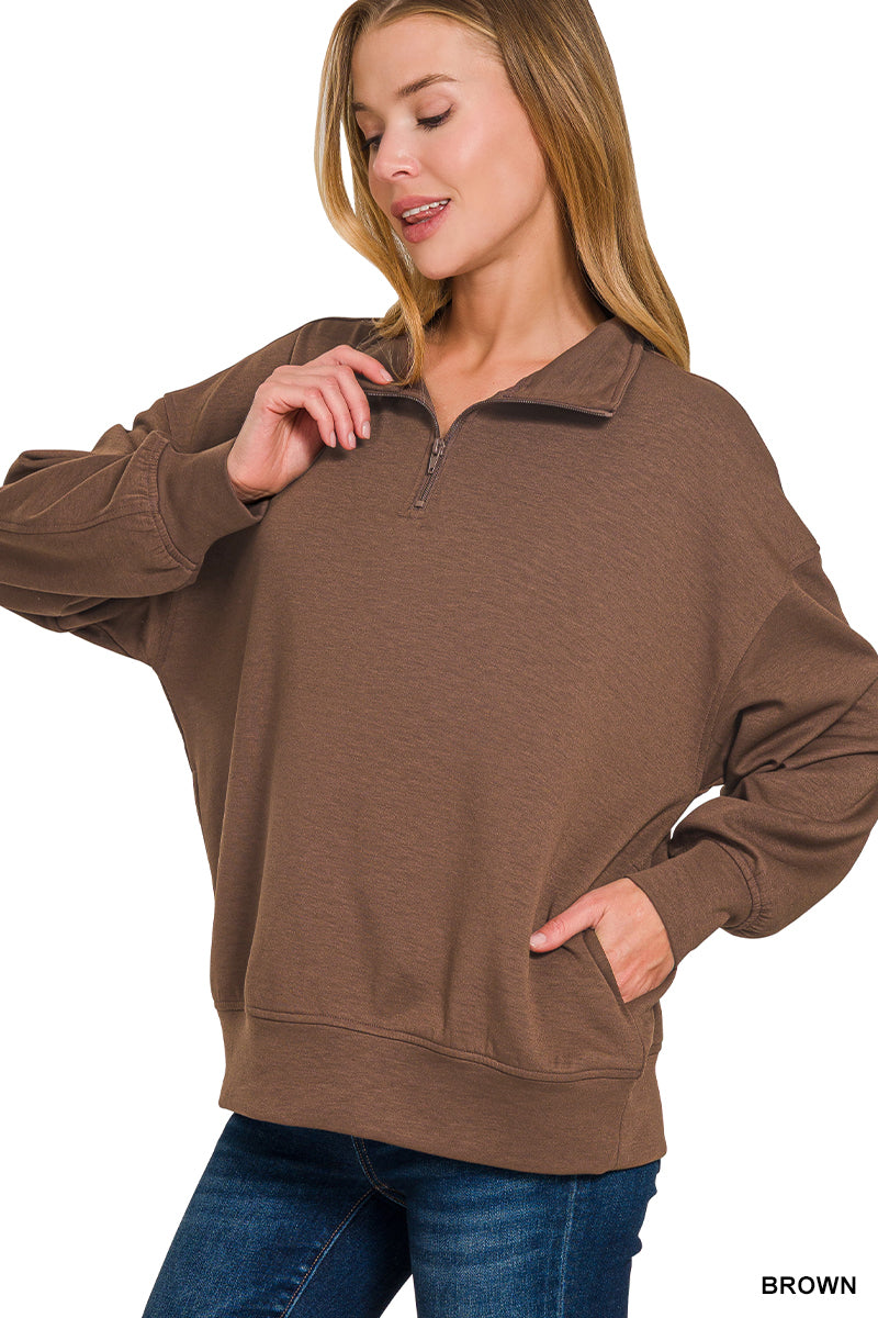 BROWN SCUBA HALF ZIP SWEATSHIRT