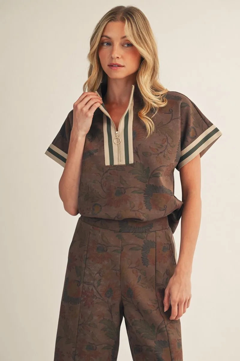 BROWN FLORAL FALL MIX TOP