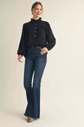 BLACK RUFFLE NECK TOP