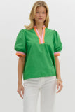 GREEN BUBBLE SLEEVE TOP