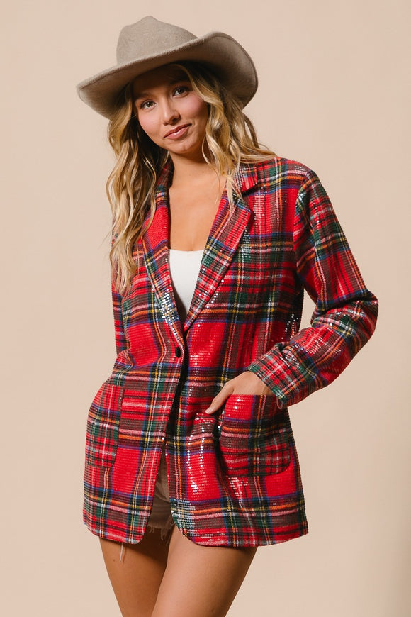 SEQUIN TARTAN BLAZER