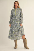 LIGHT BLUE FLORAL MIDI DRESS