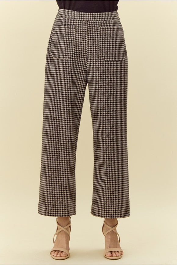 BLACK & CREAM HOUNDSTOOTH CROPPED PANTS