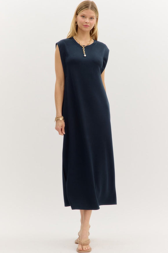 NAVY JERSEY KNIT MIDI