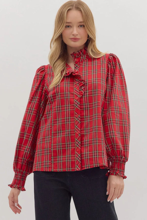RED TARTAN RUFFLE TOP