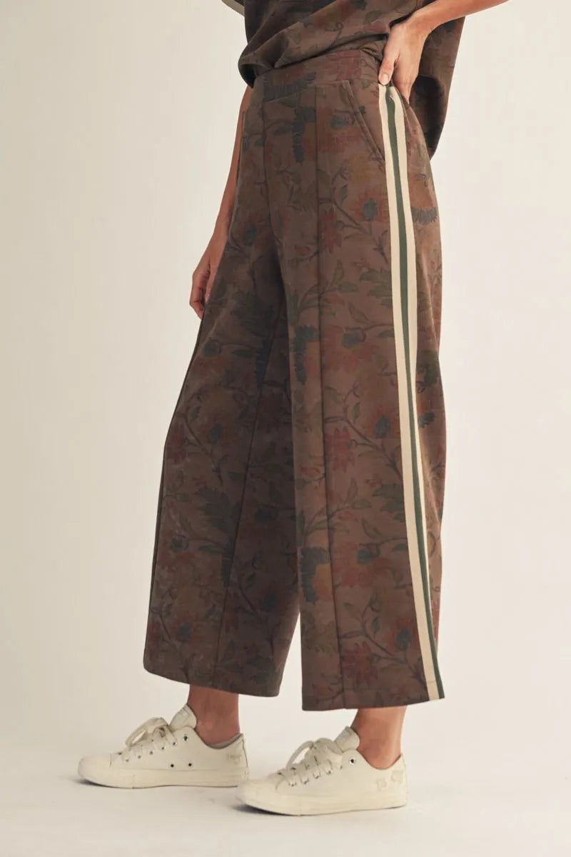 BROWN FLORAL FALL MIX PANTS