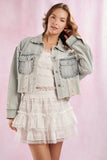 SCALLOP DETAILED PEARL EMBELLISHED DENIM JACKET