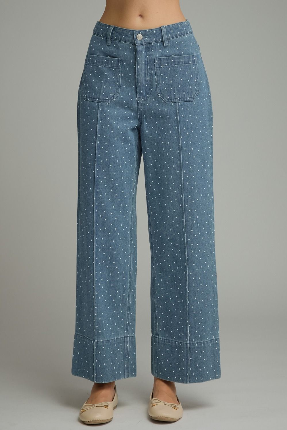 DENIM POLKA DOT PANTS