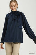 NAVY SATIN BOW TOP