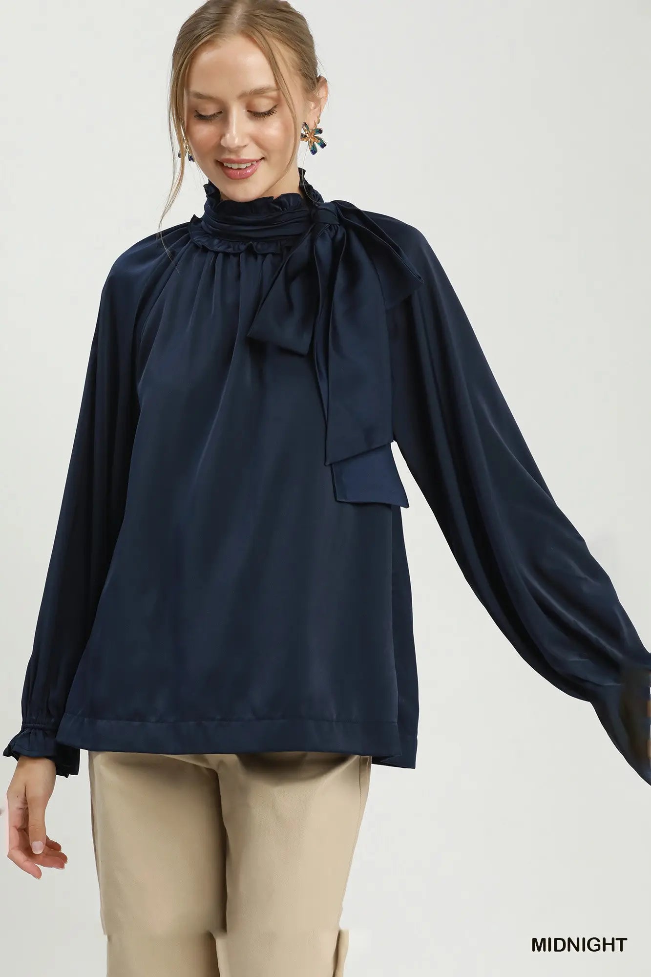 NAVY SATIN BOW TOP