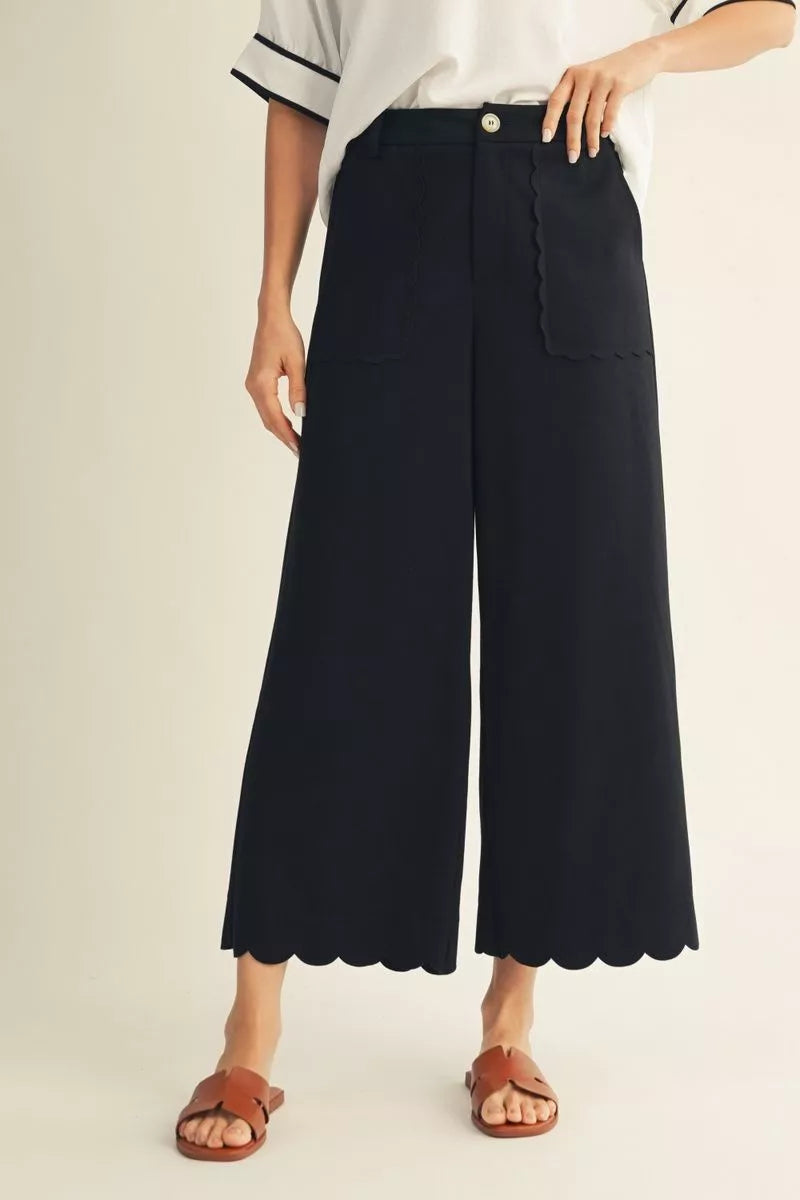 BLACK SUEDE SCALLOPED PANTS