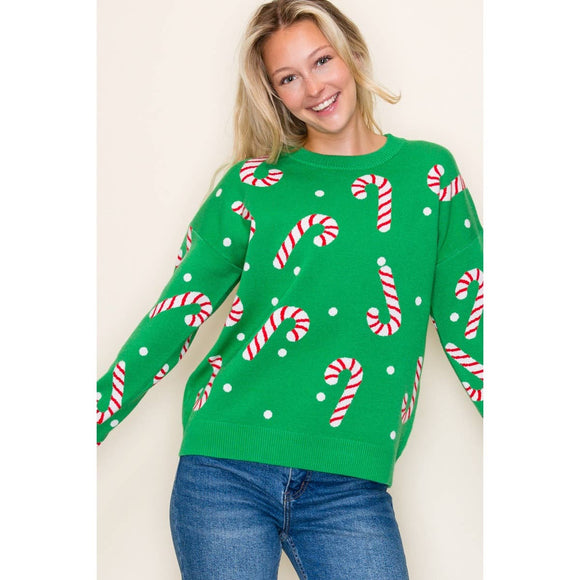 GREEN CANDY CANE SWEATER