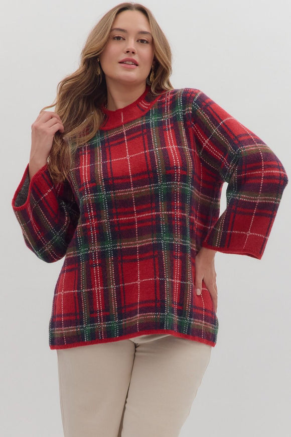 TARTAN MOCK NECK SWEATER