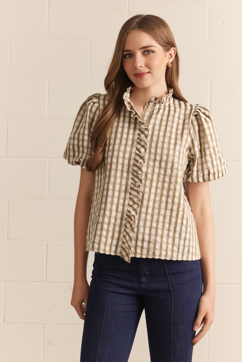 OLIVE RUFFLE TOP