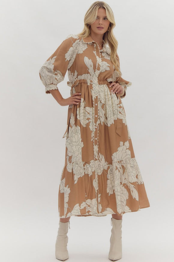 CAMEL FLORAL DRESS