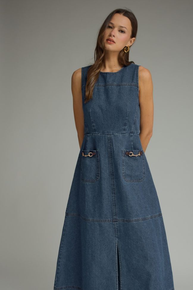 SLEEVELESS DENIM MIDI