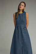 SLEEVELESS DENIM MIDI