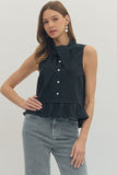 BLACK RUFFLE HEM TOP