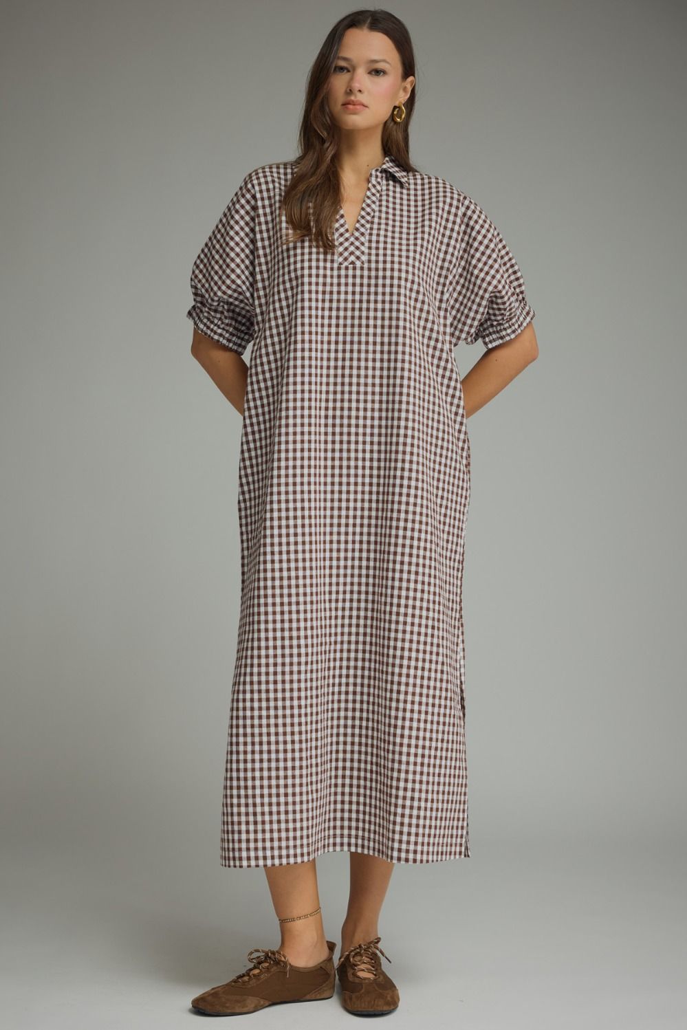 BROWN GINGHAM MIDI