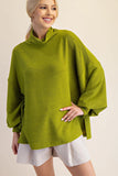 CHARTREUSE TEXTURED MOCK NECK TOP