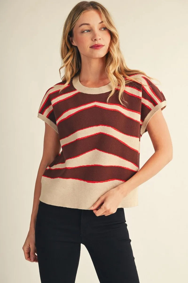 BROWN ZEBRA KNIT TOP
