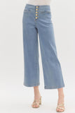DENIM ANKLE PANTS WITH GOLD BUTTON