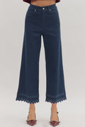 DARK DENIM EYELET ANKLE PANTS