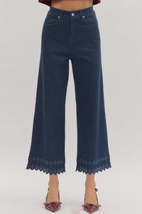 DARK DENIM EYELET ANKLE PANTS
