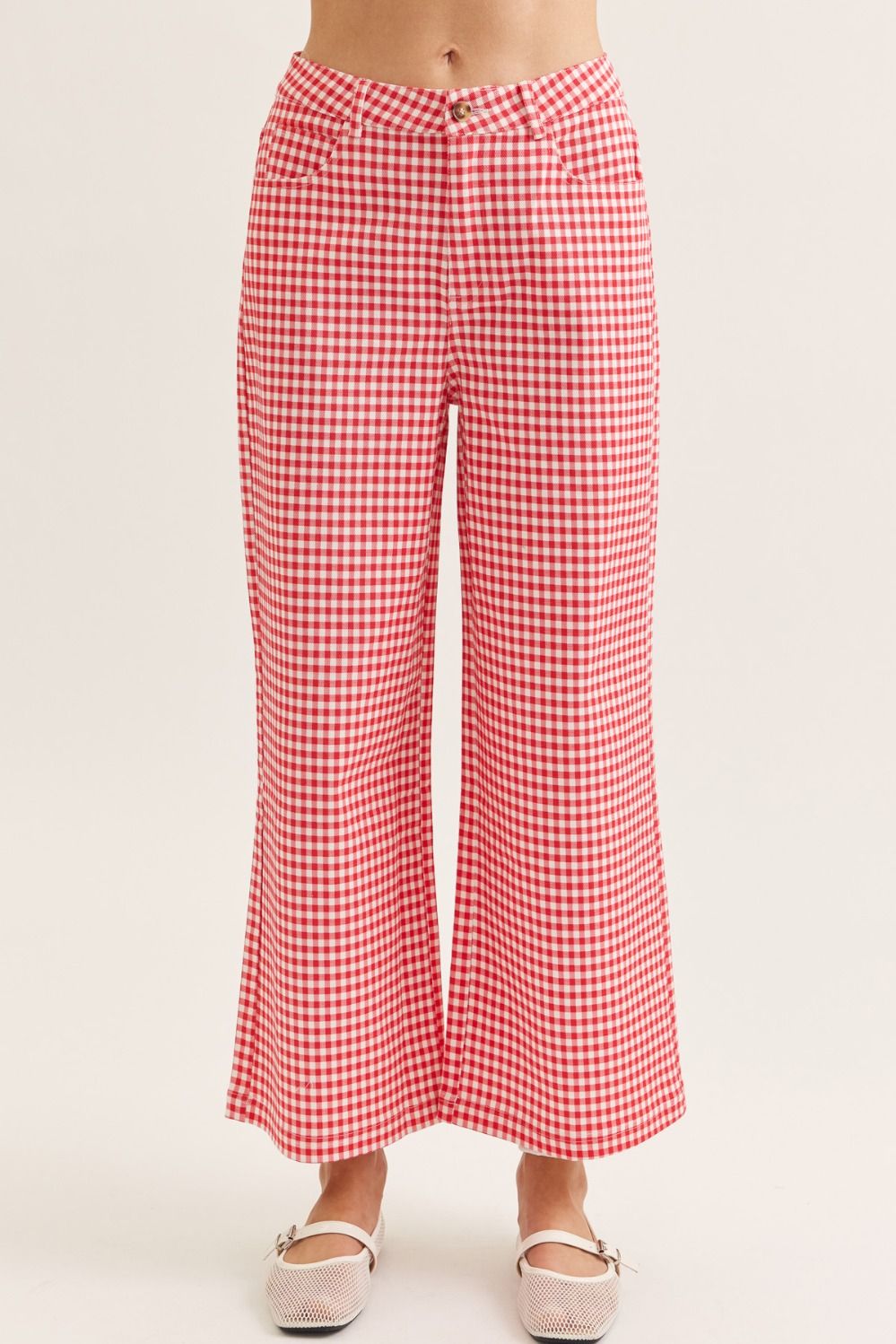 RED GINGHAM ANKLE PANTS