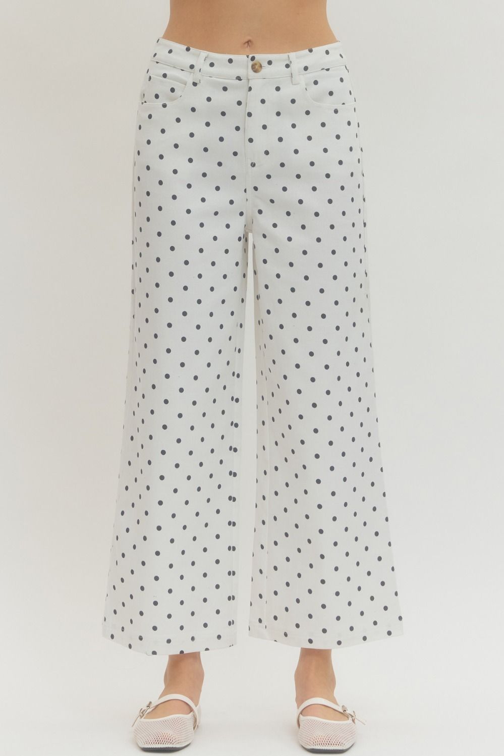 WHITE AND BLACK POLKA DOT PANTS