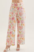 PINK FLORAL WHITE DENIM PANTS