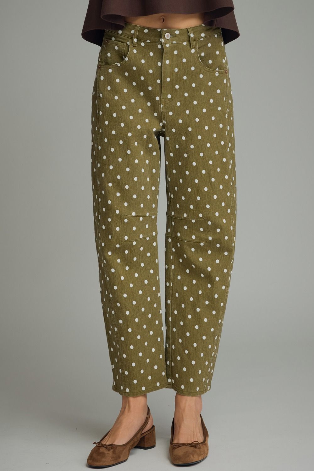 OLIVE BARREL POLKA DOT PANTS