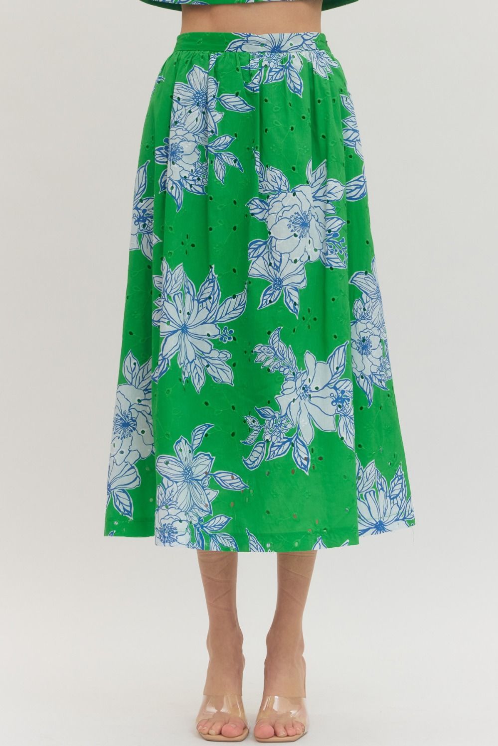 BLUE AND GREEN FLORAL SKIRT