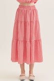 RED PLAID MIDI SKIRT