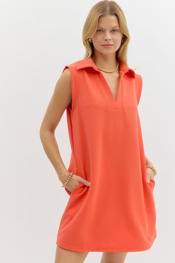 CORAL COLLAR DRESS